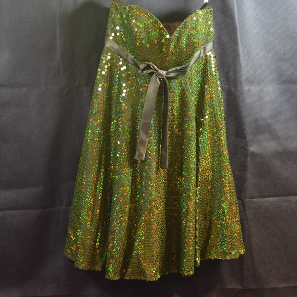 Green Sequin Strapless Dress SZ S Niki Livas - Picture 2 of 8